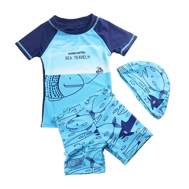 Set Nuoto Bambini 3 Pezzi UPF50+ – Rash Guard + Costume + Cuffia - Squalo Dinosauro Mare Piscina, XS(2)–3XL(14) 20 Fantasie