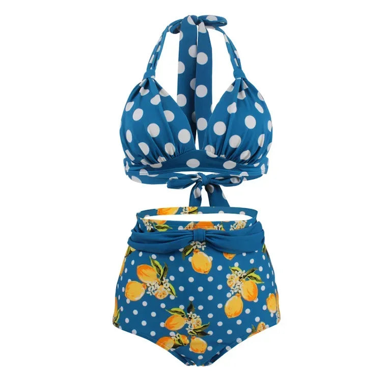 Bikini Plus Size Donna a Fantasia con Push-Up e Vita Alta – S–XXXL