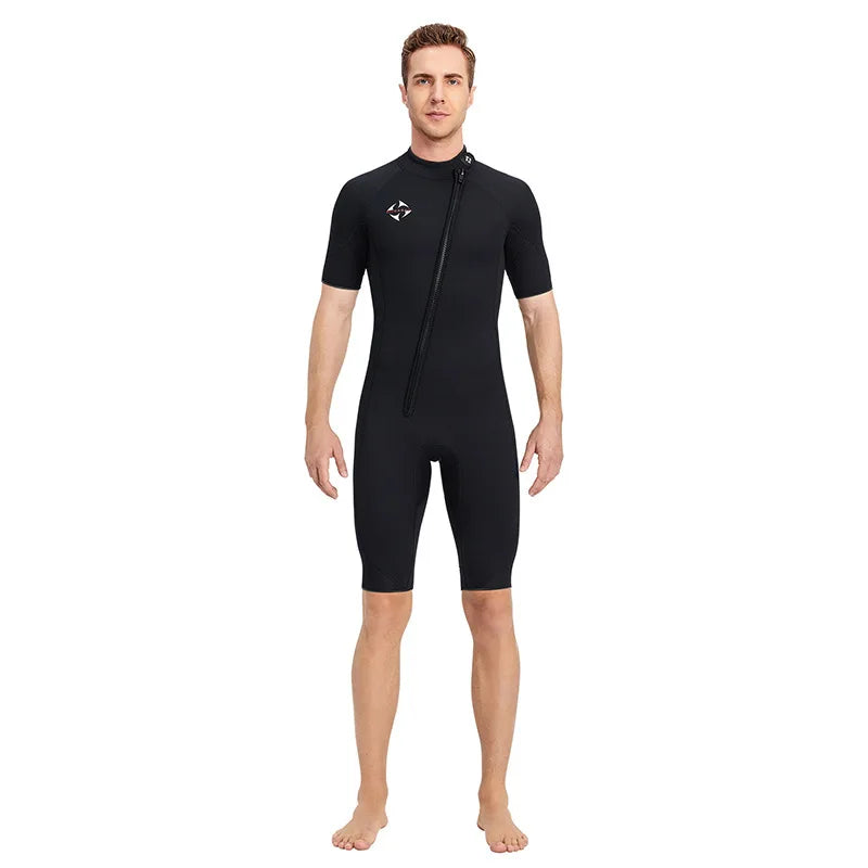 Muta Shorty Uomo 3mm Neoprene Manica Corta Cerniera Obliqua per Immersioni Snorkeling Surf