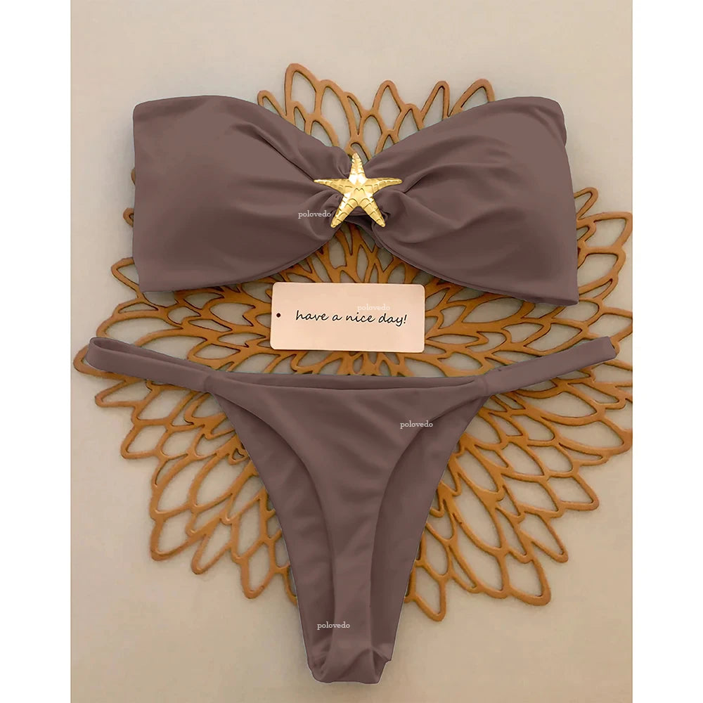 Bikini Donna Due Pezzi Push Up con Stella Marina e Slip Brasiliano