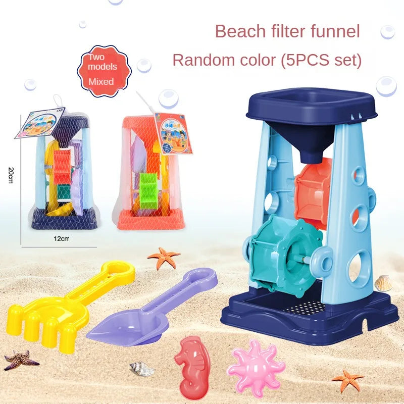 Set Giocattoli per la Sabbia da Spiaggia – Secchio, Pala, Setaccio e Accessori – 5 o 6 Pezzi