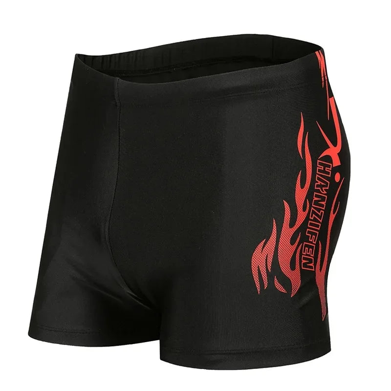 Boxer da Nuoto Uomo con Stampa Fire ad Asciugatura Rapida nelle Taglie Forti L–4XL