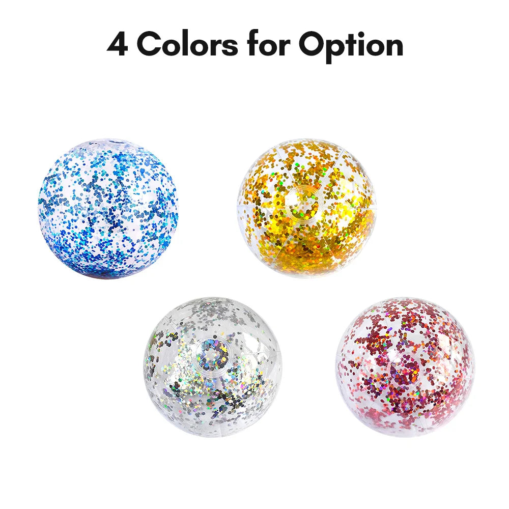 Pallone da Spiaggia Gonfiabile Trasparente con Paillettes – 40 cm – Argento, Oro, Blu, Rosa