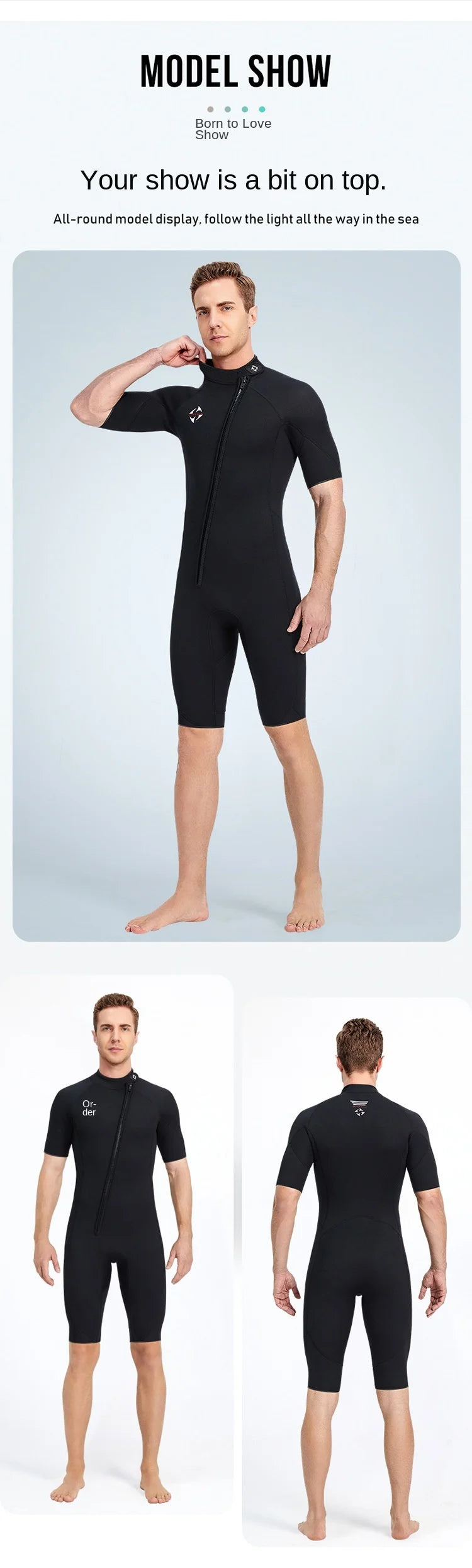 Muta Shorty Uomo 3mm Neoprene Manica Corta Cerniera Obliqua per Immersioni Snorkeling Surf