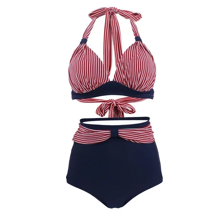 Bikini Plus Size Donna a Fantasia con Push-Up e Vita Alta – S–XXXL
