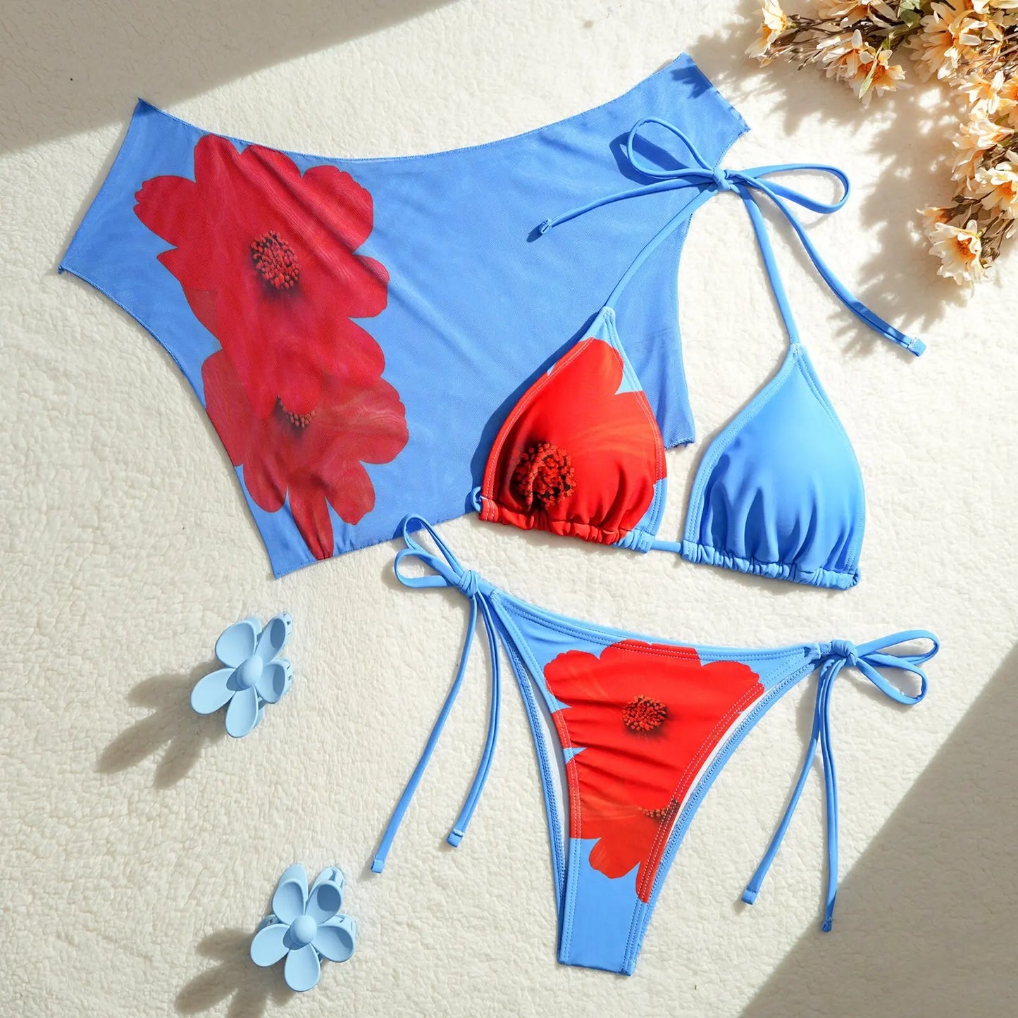 Bikini Donna 3 Pezzi Push Up Floreale Rosa Vintage Costume da Mare Estate 2026