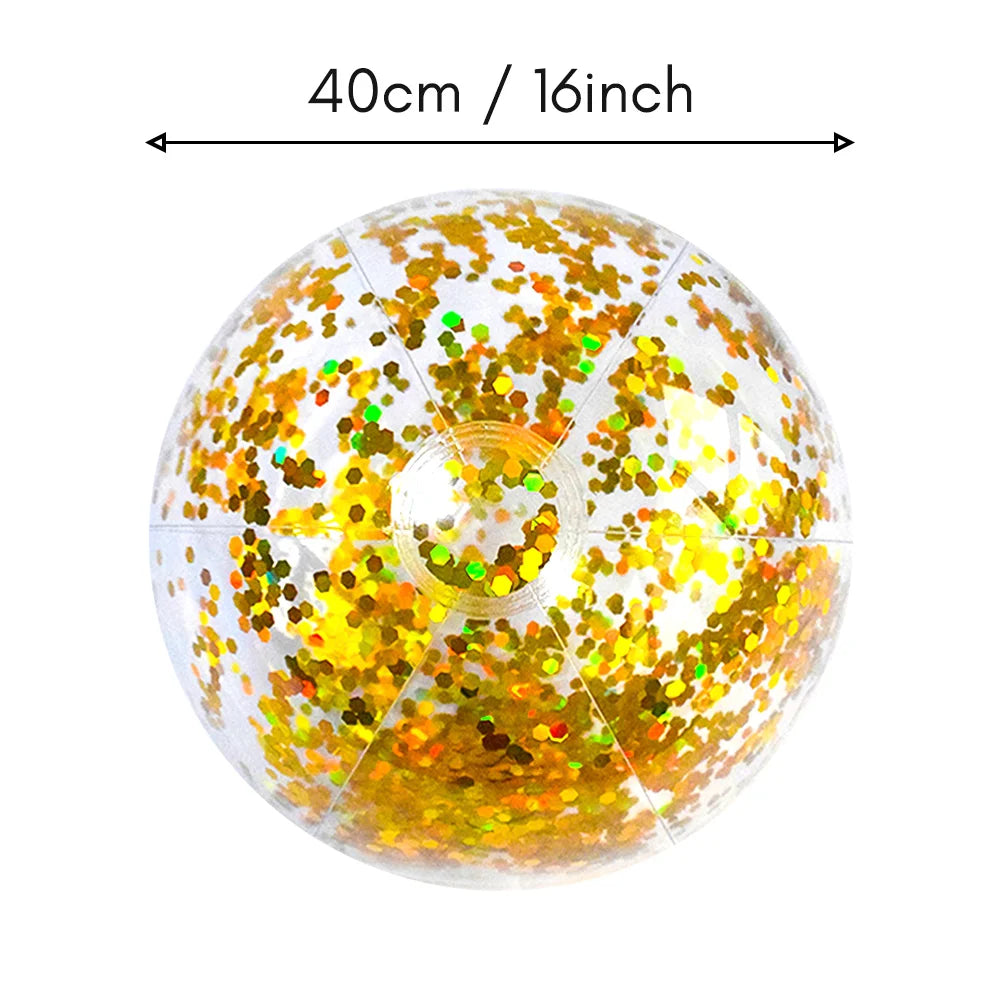 Pallone da Spiaggia Gonfiabile Trasparente con Paillettes – 40 cm – Argento, Oro, Blu, Rosa