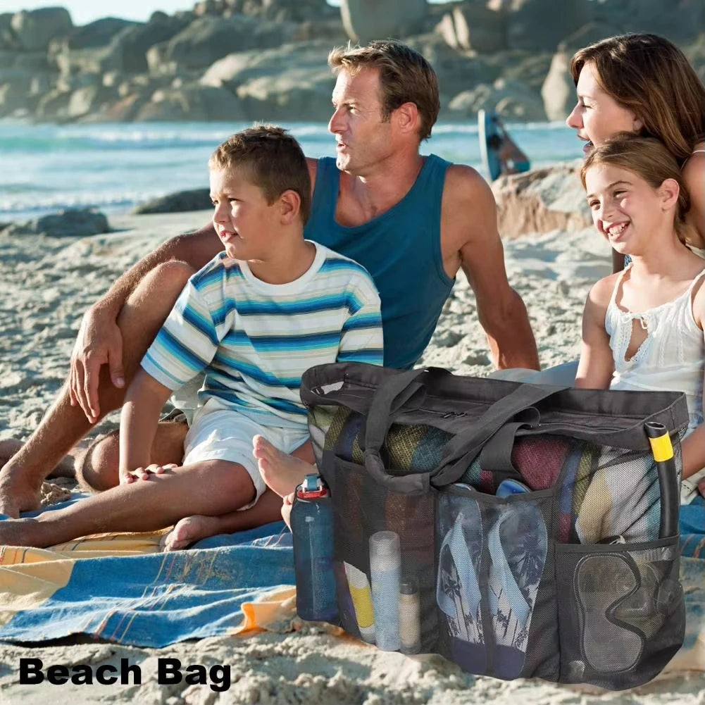 Borsa da Spiaggia in Rete Traspirante Grande Capacità – Pieghevole, Nylon, 67×45×18,5 cm, 3 Colori