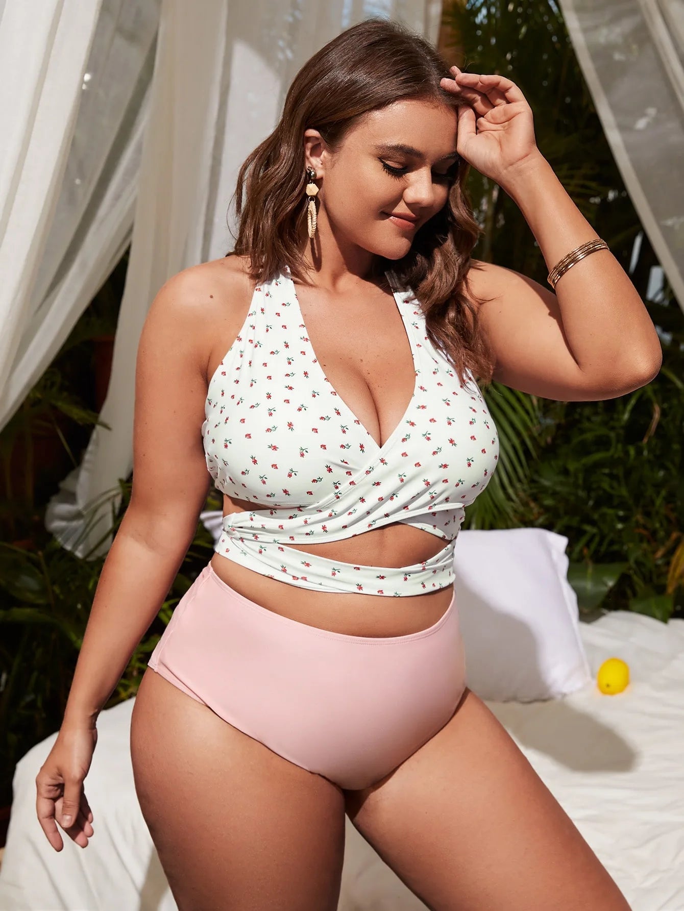 Bikini Plus Size Donna Bianco con Cross Bandage e Tummy Control, 0XL–4XL