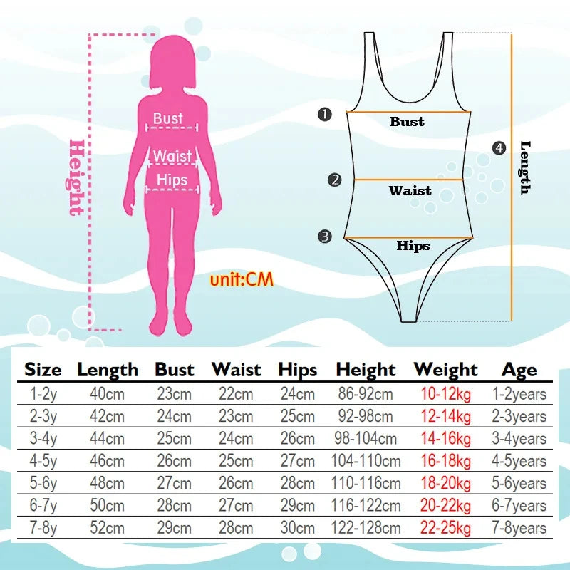 Costume da Bagno Intero Bambina con Balze e Stampa Fantasia – 21 Fantasie, Taglie 1–8 Anni