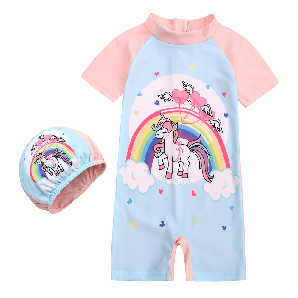 Costume da Bagno Intero per Bambini con Cuffia Abbinata – Set Nuoto con Protezione UV, 12M–8 Anni  12 Fantasie