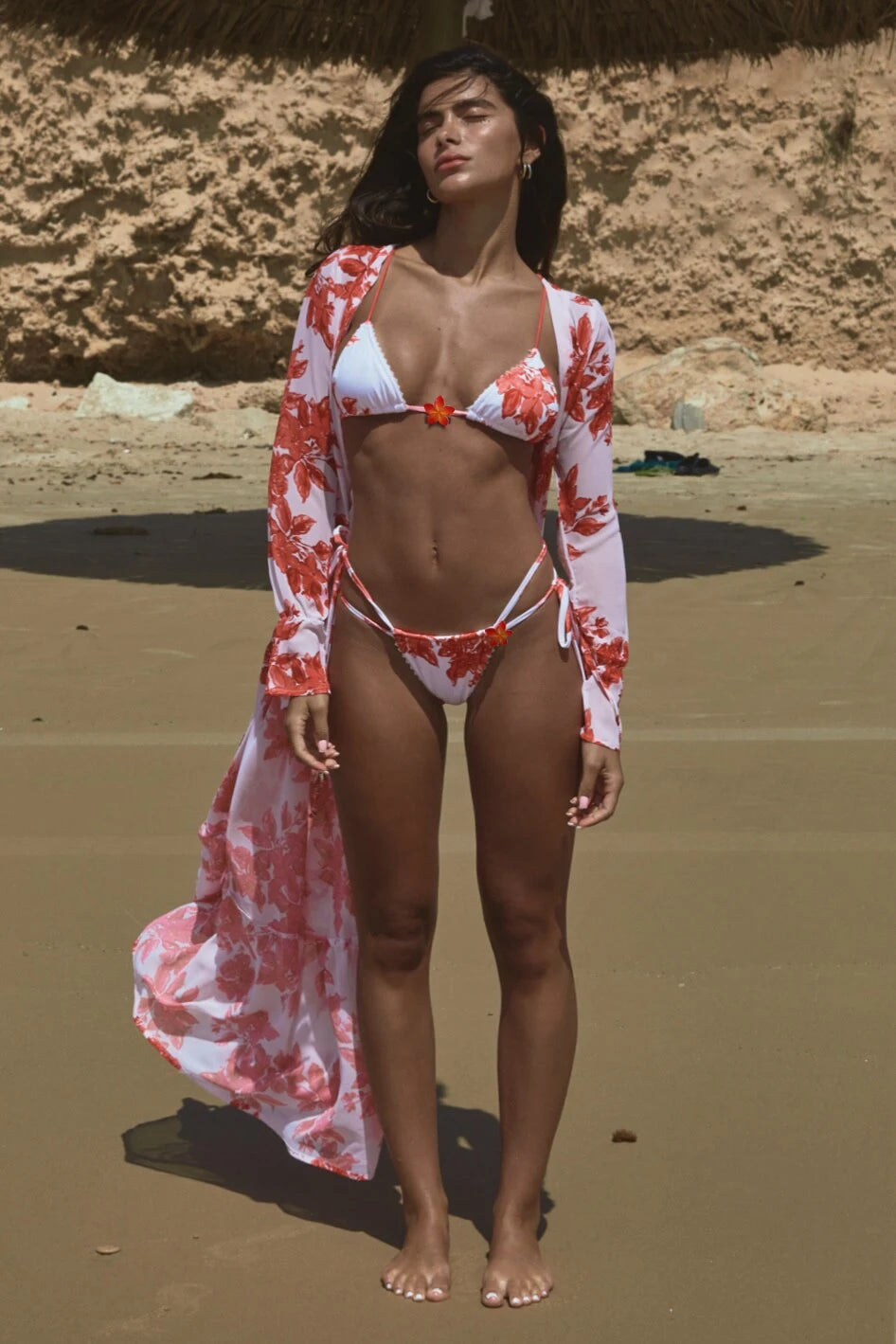 Costume Donna Modulare Stampa Foglie con Lacci: Bikini, Costume Intero o con Copricostume, S–L