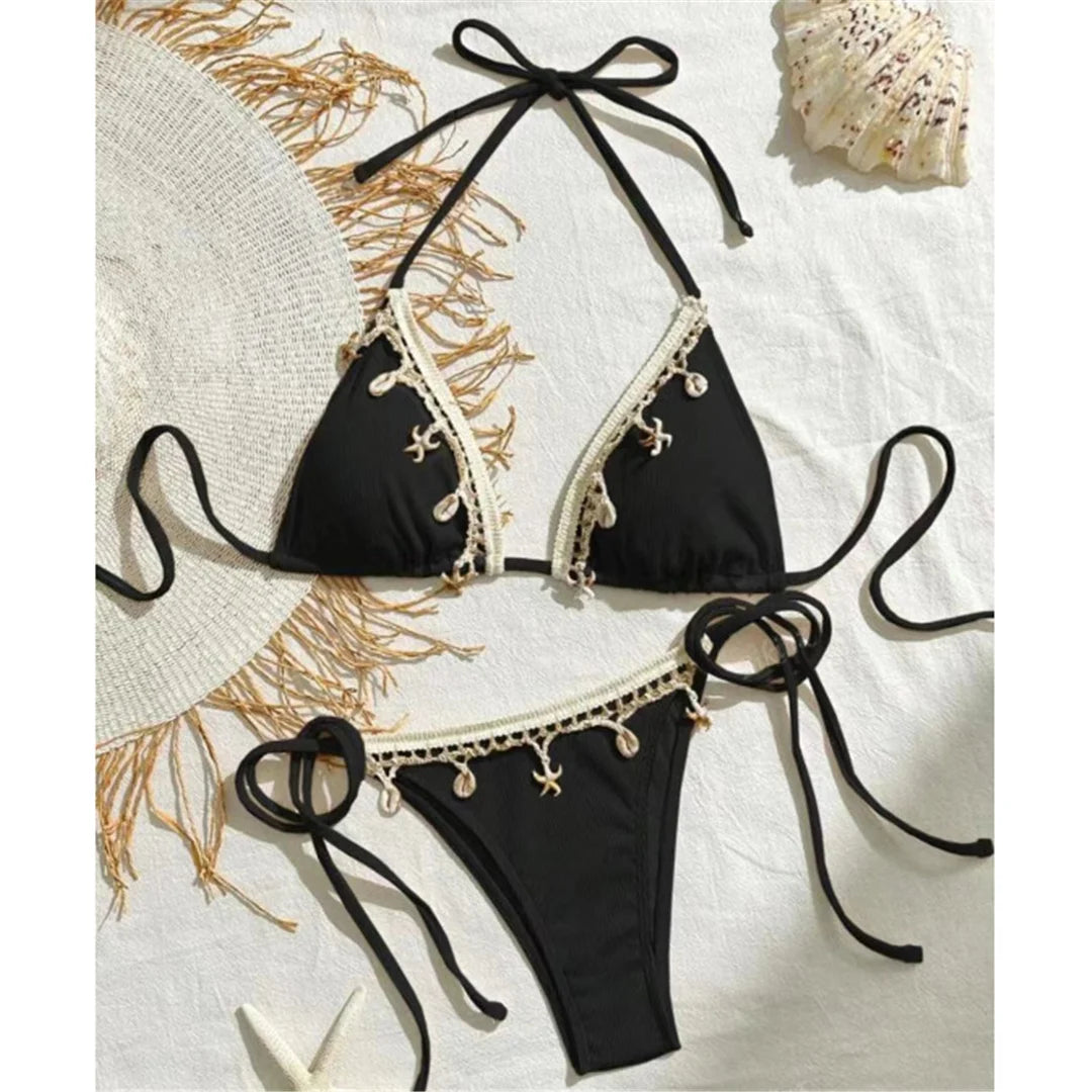 Bikini Donna Due Pezzi Halter con Laccetti e Charm Marini