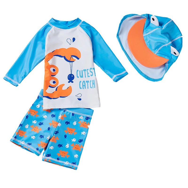 Set Nuoto Bambini 3 Pezzi UPF50+ – Rash Guard + Costume + Cuffia - Squalo Dinosauro Mare Piscina, XS(2)–3XL(14) 20 Fantasie