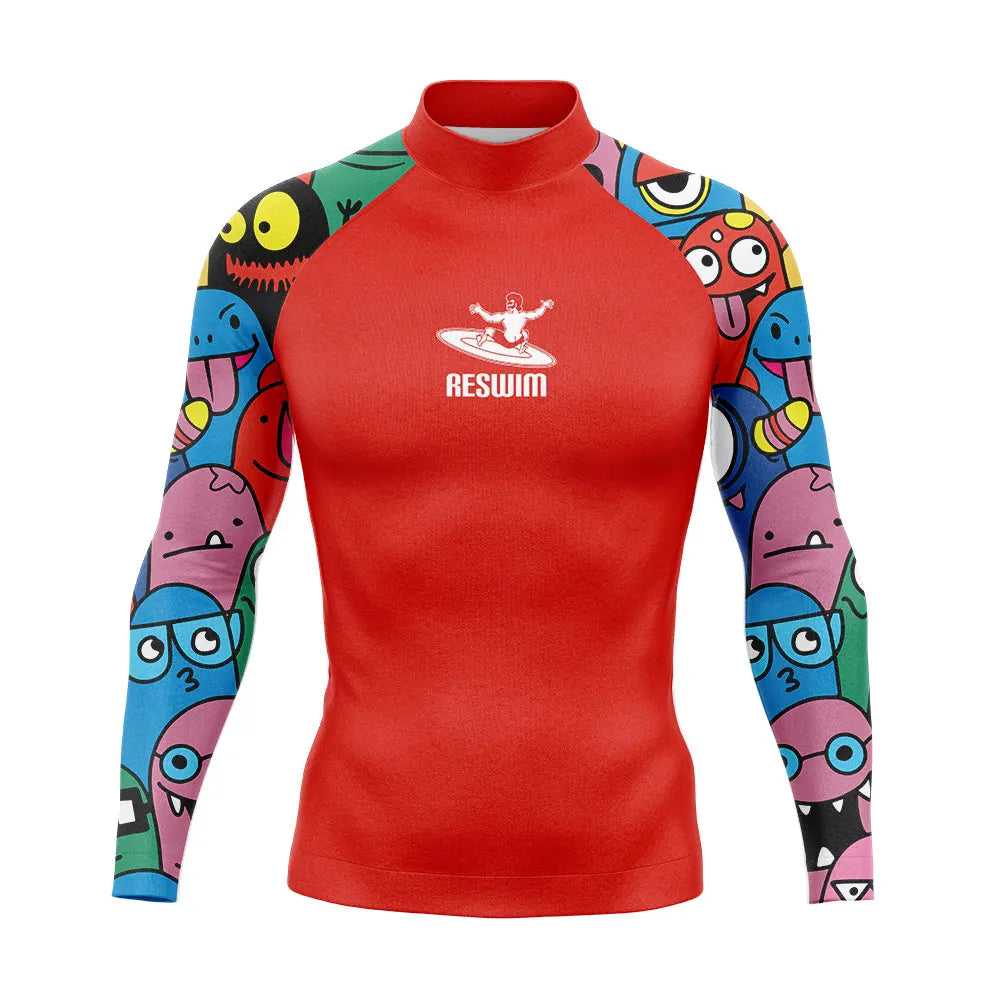 Rashguard Uomo Multicolore a Maniche Lunghe Protezione UV per Surf, Snorkeling e Nuoto
