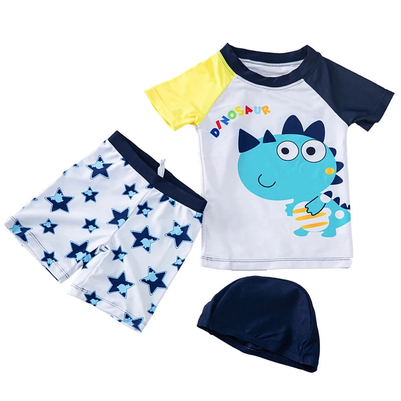 Set Nuoto Bambini 3 Pezzi UPF50+ – Rash Guard + Costume + Cuffia - Squalo Dinosauro Mare Piscina, XS(2)–3XL(14) 20 Fantasie
