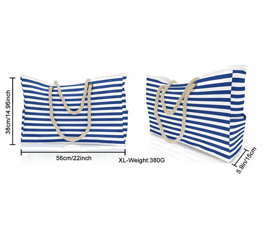 Borsa da Spiaggia in Tela a Righe con Cerniera – Pieghevole, Impermeabile, 56×38×15 cm 11 Fantasie