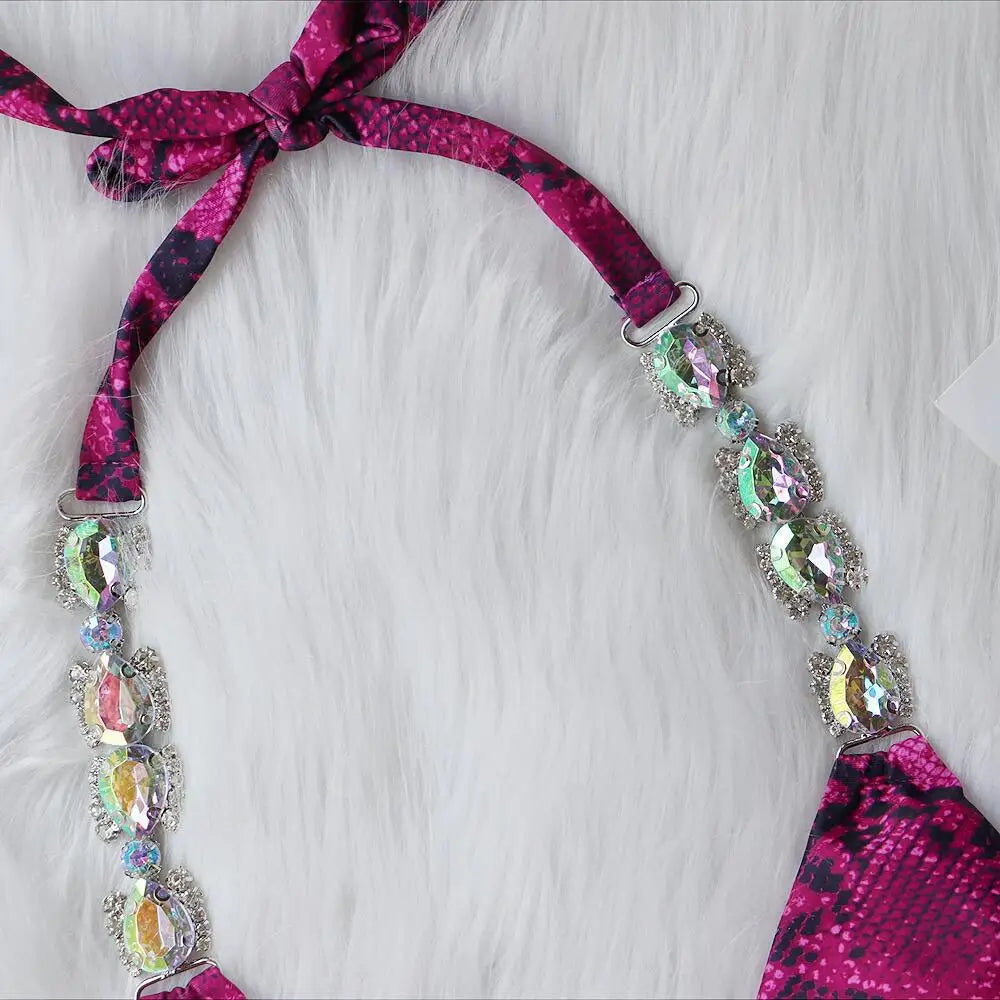 Bikini Donna Due Pezzi Halter Brasiliano con Pietre Gioiello