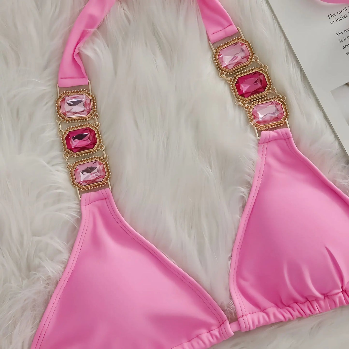 Bikini Donna Due Pezzi con Laccetti Sottili e Strass
