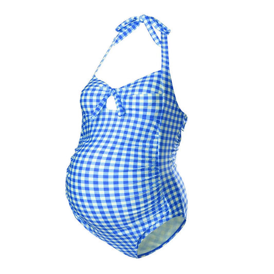 Bikini Premaman Intero con Stampa a Quadri – Costume da Bagno Donna Incinta Blu S–L