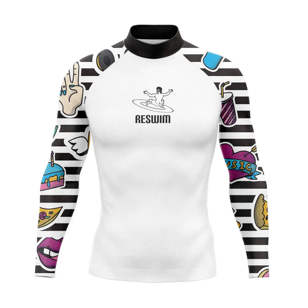 Rashguard Uomo Multicolore a Maniche Lunghe Protezione UV per Surf, Snorkeling e Nuoto