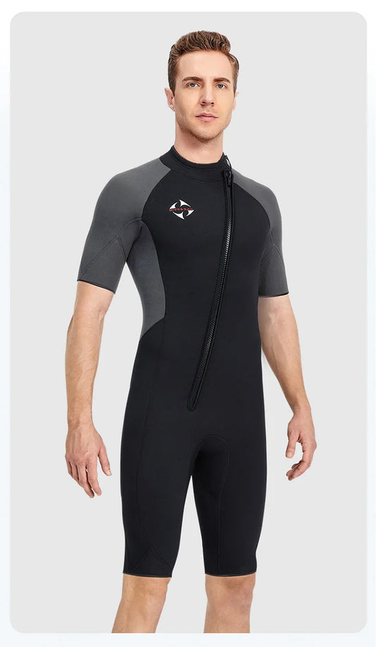 Muta Shorty Uomo 3mm Neoprene Manica Corta Cerniera Obliqua per Immersioni Snorkeling Surf