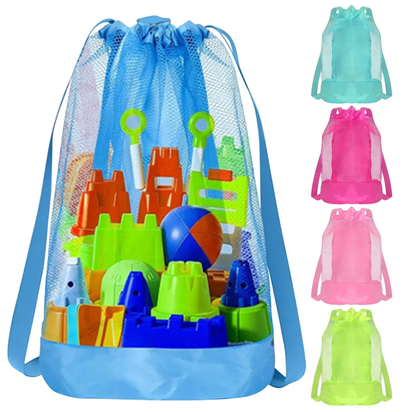 Borsa da Spiaggia in Rete con Coulisse per Bambini – Anti-Sabbia, Spalline Regolabili, 23×50 cm, 5 Colori