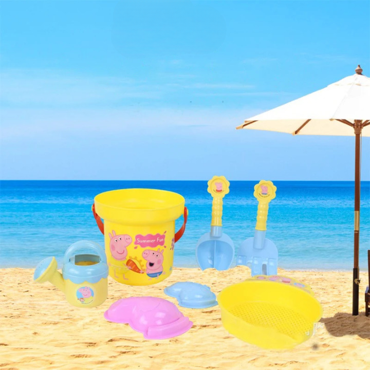 Set 7 Pezzi Giocattoli da Spiaggia per Bambini – Secchio, Pala e Stampi per la Sabbia a Tema Cartoni